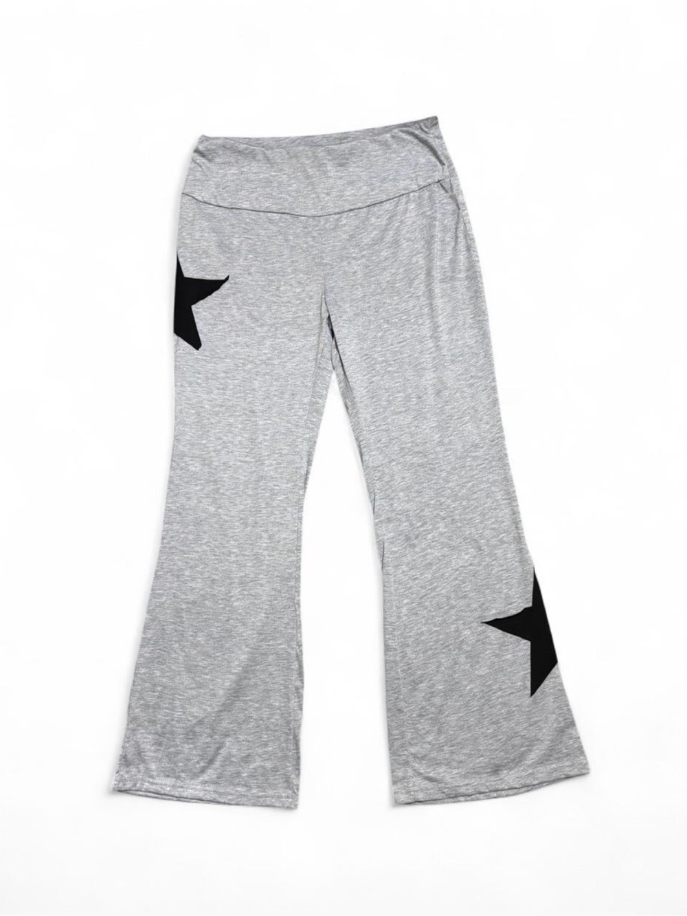 M Gray flare pants with black star patches